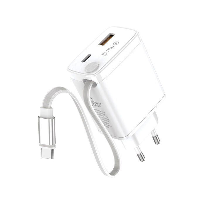 muvit for change cargador de pared Retráctil Tipo C PD 30W blanco