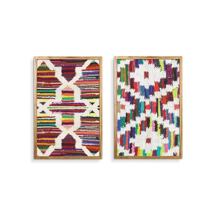 DKD Home Decor Cuadro Algodón Acacia Chindi Multicolor 40x60 cm (Pack de 2)