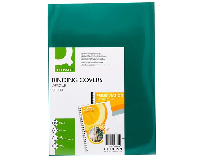 Q-connect Tapa de Encuadernación PVC Opaca Verde DIN A4 180 Micras Caja de 100 Unidades