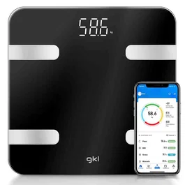 Grunkel FITBLUE300BLACK Báscula Inteligente Bluetooth de Bioimpedancia - Analiza 12 Parámetros (Peso, IMC, Grasa) - Negro - Rango 5-180 kg - Para Seguimiento de Salud y Fitness