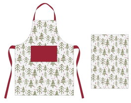 DKD Home Decor Set de 2 Delantales Árboles Verde