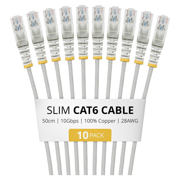 StarTech.com Paquete de 10 Cables Ethernet Cat6 Slim 50cm Gris StarTech.com Paquete de 10 Cables Ethernet Cat6 Slim 50cm Gris