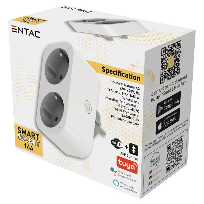 ENTAC Adaptador de enchufe WIFI 2-fach ES-DSA-WIBLE Blanco