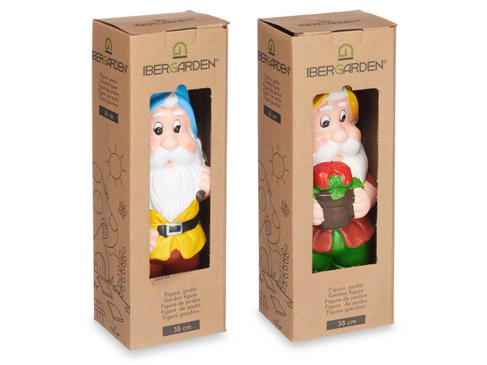 Ibergarden Enano de Jardín en Cerámica de 38 cm, Colores Vivos Surtidos, Material Cerámica, Dimensiones 14x38x11 cm (Set de 8)