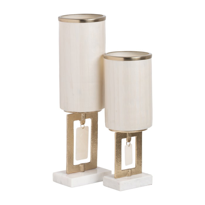 Jarrón Blanco Metal-Cristal Decoración 12,50 X 12,50 X 47 cm