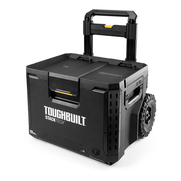 Toughbuilt Caja de Herramientas con Ruedas Stacktech, 53 x 40.5 x 40 cm, Mango Telescópico, 2 Ruedas Todo Terreno, Capacidad 113 kg, Modular y Apilable, IP65, Polímero y Acero