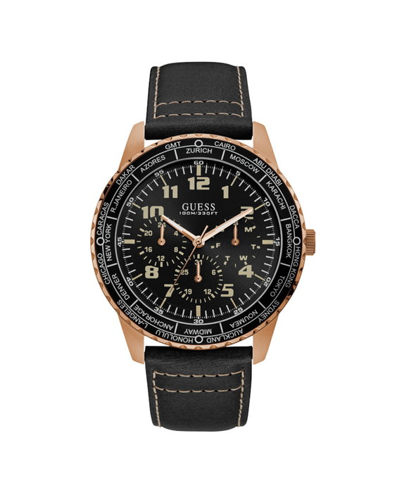 Guess W1170G2 con correa de cuero negro y caja rosa Guess W1170G2 con correa de cuero negro y caja rosa
