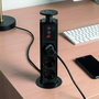 Emuca Multiconector Vertikal con 3 Enchufes Schuko, 1 USB A y 2 USB C, Negro