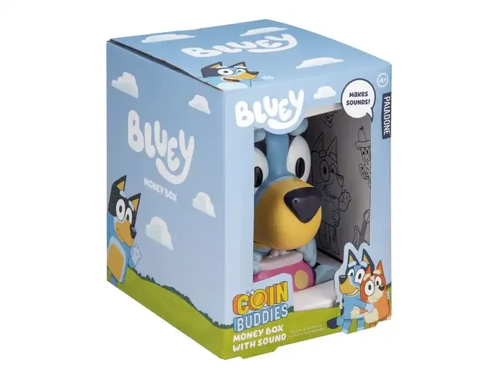 Wondee Hucha Bluey para Niños 16 cm, Interactiva con Sonidos y Embale para Colorear, Aprendizaje Ahorro