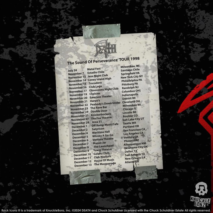Death Estatua Rock Ikonz On Tour Road Case & Telón de fondo del escenario The Sound of Perseverance Tour 1998