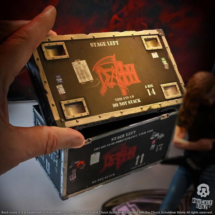 Death Estatua Rock Ikonz On Tour Road Case & Telón de fondo del escenario The Sound of Perseverance Tour 1998