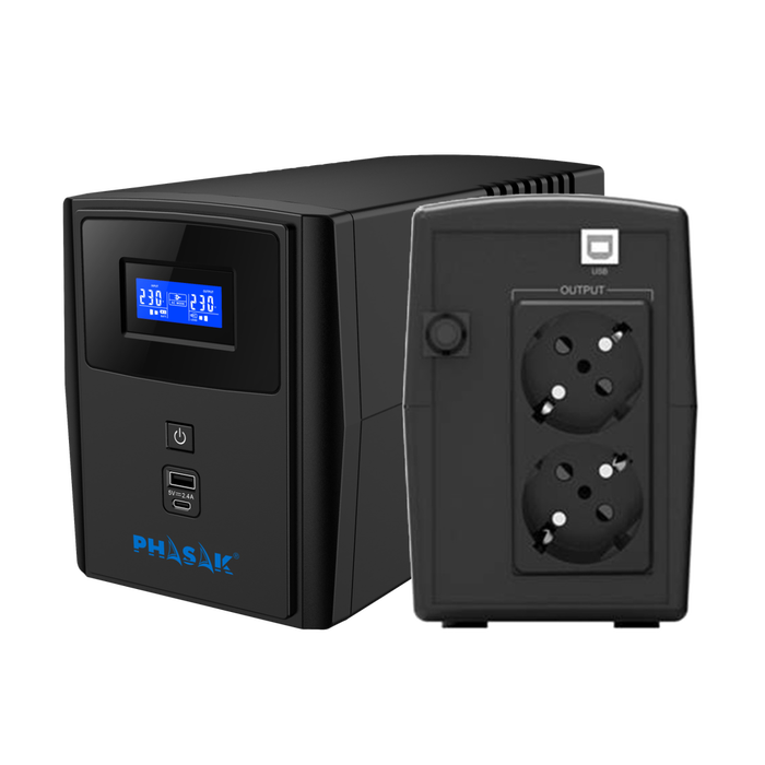 Phasak SAI UPS Sirius PH 7310 1000VA Interactivo 1KVA 600W 2 Tomas Schuko Protección Sobretensiones y AVR Phasak SAI UPS Sirius PH 7310 1000VA Interactivo 1KVA 600W 2 Tomas Schuko Protección Sobretensiones y AVR