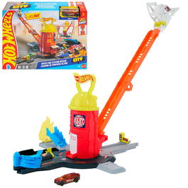 Hot Wheels Estación De Bomberos JHL95 Juego de Coches de Juguete con Camión a Escala 1:64, Accesorios y Acciones Divertidas, +4 Años