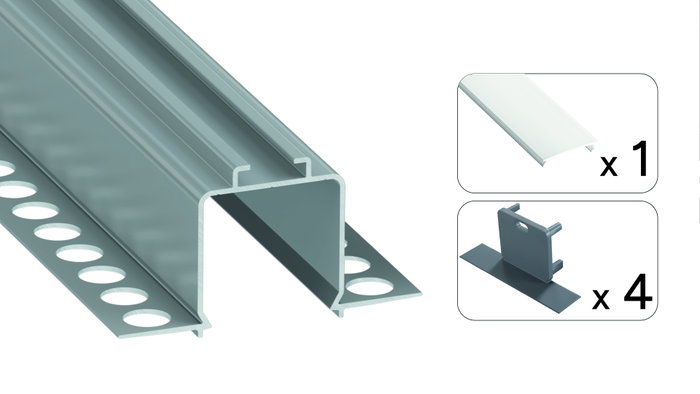 GreenIce Perfil de Aluminio KIMERA-ODIS Anodizado Plata con Difusor Opal y Tapones 2,02 m