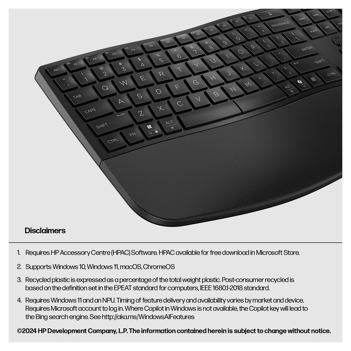 HP 685 Teclado Comfort Dual-Mode Inalámbrico RF Wireless + Bluetooth Completo Negro con Descansa Muñecas para Oficina