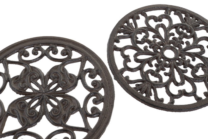 DKD Home Decor Soporte de Hierro Colado 18x18x1,5 cm para Macetas Marrón Oscuro
