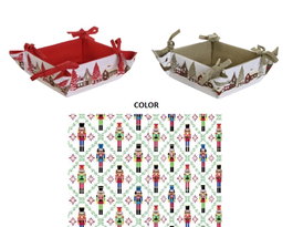 DKD Home Decor Cesta Navidad Moderna Rojo Verde Algodon Cascanueces 30 x 8 x 30 cm (2 Unidades)