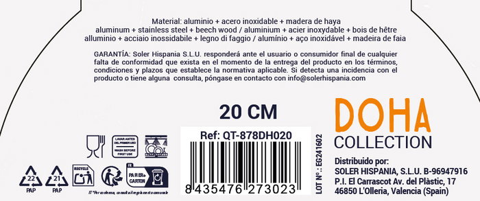 Inde Sartén de Aluminio Forjado Full Doha Quttin 20 cm (6 Unidades)