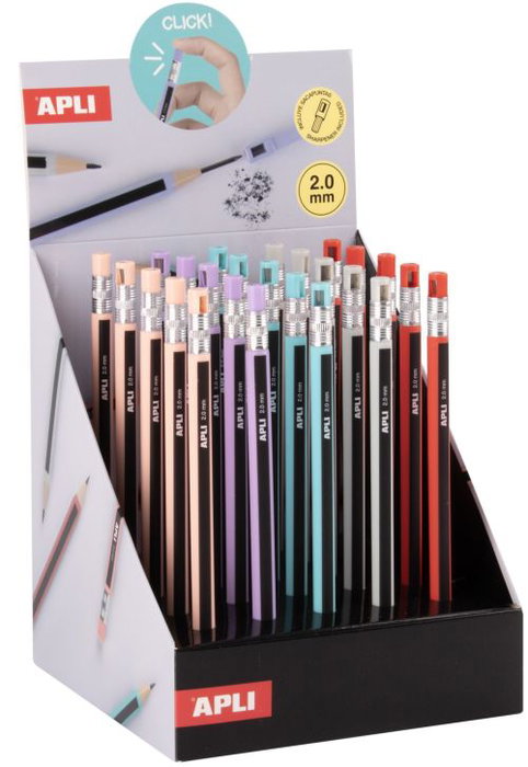 APLI Portaminas 2,0 mm Colores Surtidos con Expositor de 25 Unidades