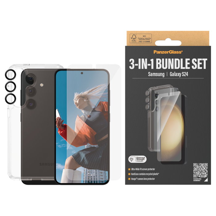 PanzerGlass Protector de Pantalla 3 en 1 Samsung Galaxy S24 Ultra Wide Fit con EasyAligner, Kit Completo de Aplicación PanzerGlass Protector de Pantalla 3 en 1 Samsung Galaxy S24 Ultra Wide Fit con EasyAligner, Kit Completo de Aplicación