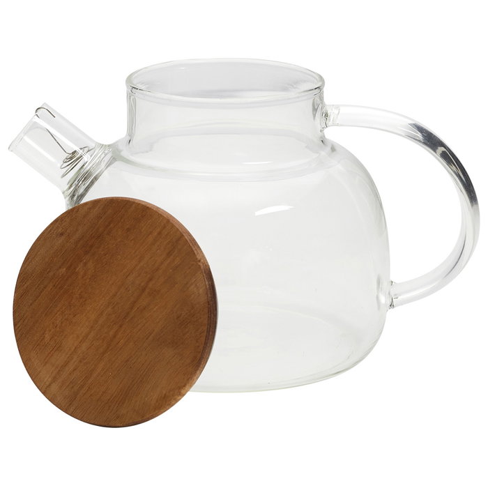 Home Deco Factory Tetera de Vidrio Borosilicatado con Tapa de Acacia y Filtro, 900 ml - Colección Cocooning