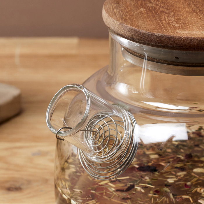 Home Deco Factory Tetera de Vidrio Borosilicatado con Tapa de Acacia y Filtro, 900 ml - Colección Cocooning