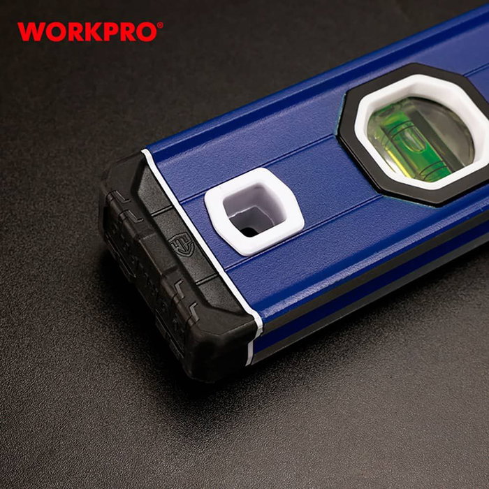Workpro Nivel de Burbuja Profesional de Aluminio 90 cm con Base Magnética, 3 Viales (45°/90°/180°), Precisión 0.5 mm/m