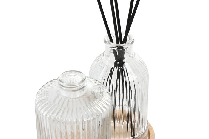 DKD Home Decor Baño Moderno Transparente Negro Cristal Bambu Set 3 Piezas 8.2 x 20.5 x 16 cm