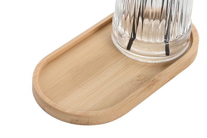 DKD Home Decor Baño Moderno Transparente Negro Cristal Bambu Set 3 Piezas 8.2 x 20.5 x 16 cm