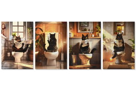 DKD Home Decor Cuadro Lienzo MDF Gato Baño 40x1,8x60 Surtido de 4