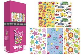 BASIKA Papel de regalo infantil diseños surtidos caja de 50 rollos (70x200 cm)