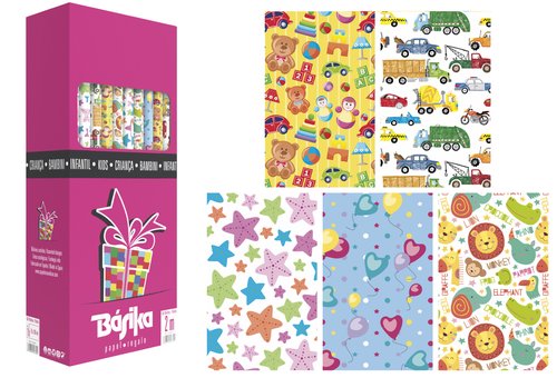 BASIKA Papel de regalo infantil diseños surtidos caja de 50 rollos (70x200 cm) BASIKA Papel de regalo infantil diseños surtidos caja de 50 rollos (70x200 cm)