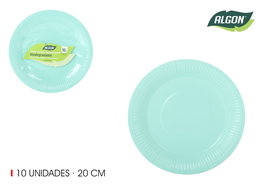 Algon Set 10 Platos Cartón Aguamarina 21 cm (24 Unidades)