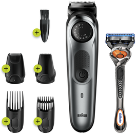 Braun BeardTrimmer BT7220 Recortador de Barba, 39 Longitudes, 0.5-20mm, AC/Batería, Recargable, Lavable, Negro y Gris