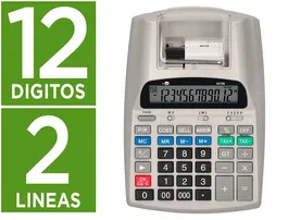 Liderpapel Calculadora Impresora con Pantalla 12 Dígitos Impresión Bicolor Papel 57mm Blanca 225x158x56 mm