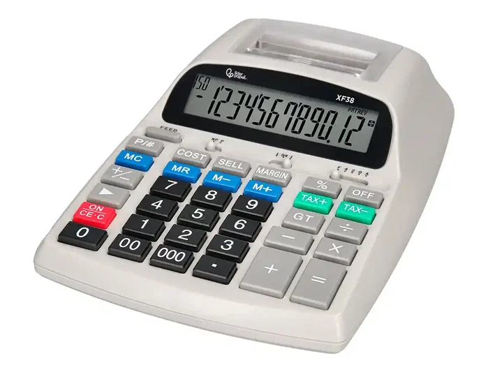 Liderpapel Calculadora Impresora con Pantalla 12 Dígitos Impresión Bicolor Papel 57mm Blanca 225x158x56 mm