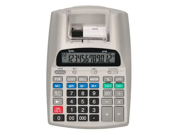 Liderpapel Calculadora Impresora con Pantalla 12 Dígitos Impresión Bicolor Papel 57mm Blanca 225x158x56 mm