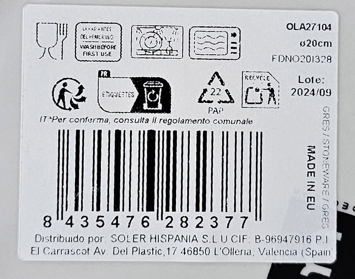 La Mediterranea Fuente Redonda Olaf Nordic Ivory Brillo 20 cm (12 Unidades)