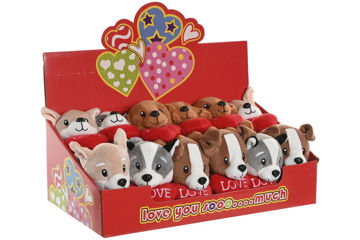 DKD Home Decor Peluche Perro Corazon Gris Marron 10 x 14 x 10 cm (12 Unidades)