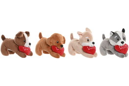 DKD Home Decor Set de 4 Peluches Perro Corazón, San Valentín, Gris y Marrón