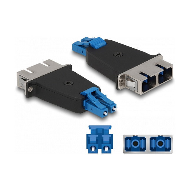 DeLOCK Acoplador híbrido de fibra óptica LC Duplex macho a SC Duplex hembra azul DeLOCK Acoplador híbrido de fibra óptica LC Duplex macho a SC Duplex hembra azul