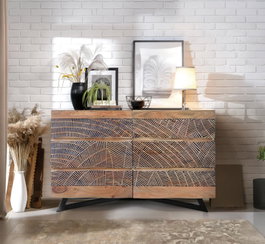 Giner y Colomer Cómoda de Acacia con Patas Metálicas, 6 Cajones, Natural, 86x125x40 cm