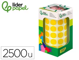 Liderpapel Gomets Circulares Adhesivos 15 mm Amarillo Rollo 2500 Unidades Caja Cartón