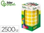 Liderpapel Gomets Circulares Adhesivos 15 mm Amarillo Rollo 2500 Unidades Caja Cartón