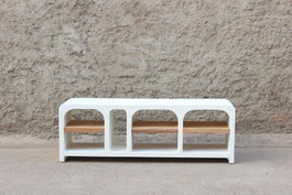 DKD Home Decor Mueble TV Madera Reciclada y Mango Blanco 150x41x54