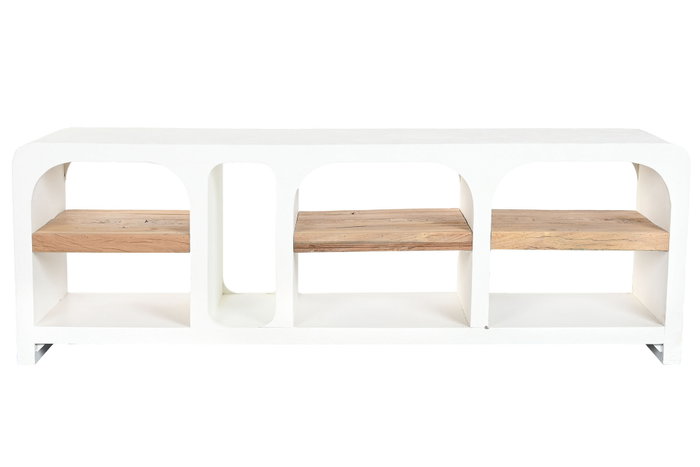 DKD Home Decor Mueble TV Madera Reciclada y Mango Blanco 150x41x54