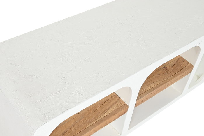 DKD Home Decor Mueble TV Madera Reciclada y Mango Blanco 150x41x54