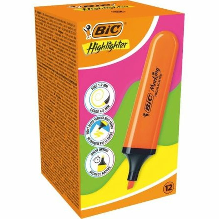 Bic Marcadores Subrayadores Marking Flat Naranja Neón, Caja de 12 unidades