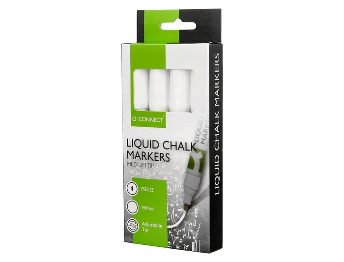 Q-connect Rotulador Tiza Líquida Punta Redonda Trazo 3 mm Caja 4 Unidades Color Blanco