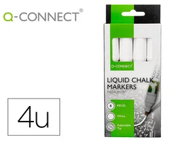 Q-connect Rotulador Tiza Líquida Punta Redonda Trazo 3 mm Caja 4 Unidades Color Blanco
